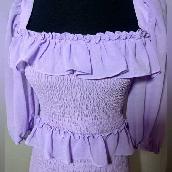 💜 Lover’s + Friends Revolve Lavender Off Shoulder Smocked Bodycon mini dress - Picture 7 of 10